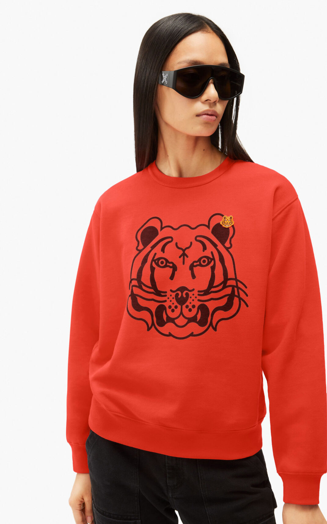 Kenzo K Tiger Sweatshirt Bayan Kırmızı | 4132-ZGHDQ